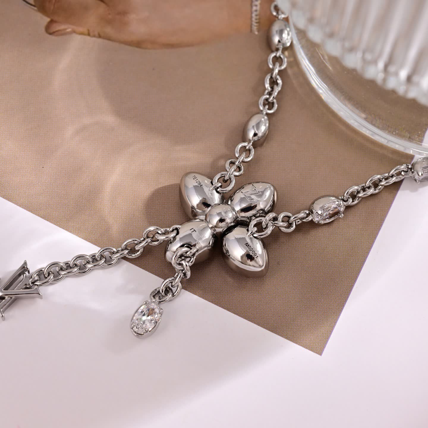 Louis Vuitton Silver Flower Necklace with Diamonds